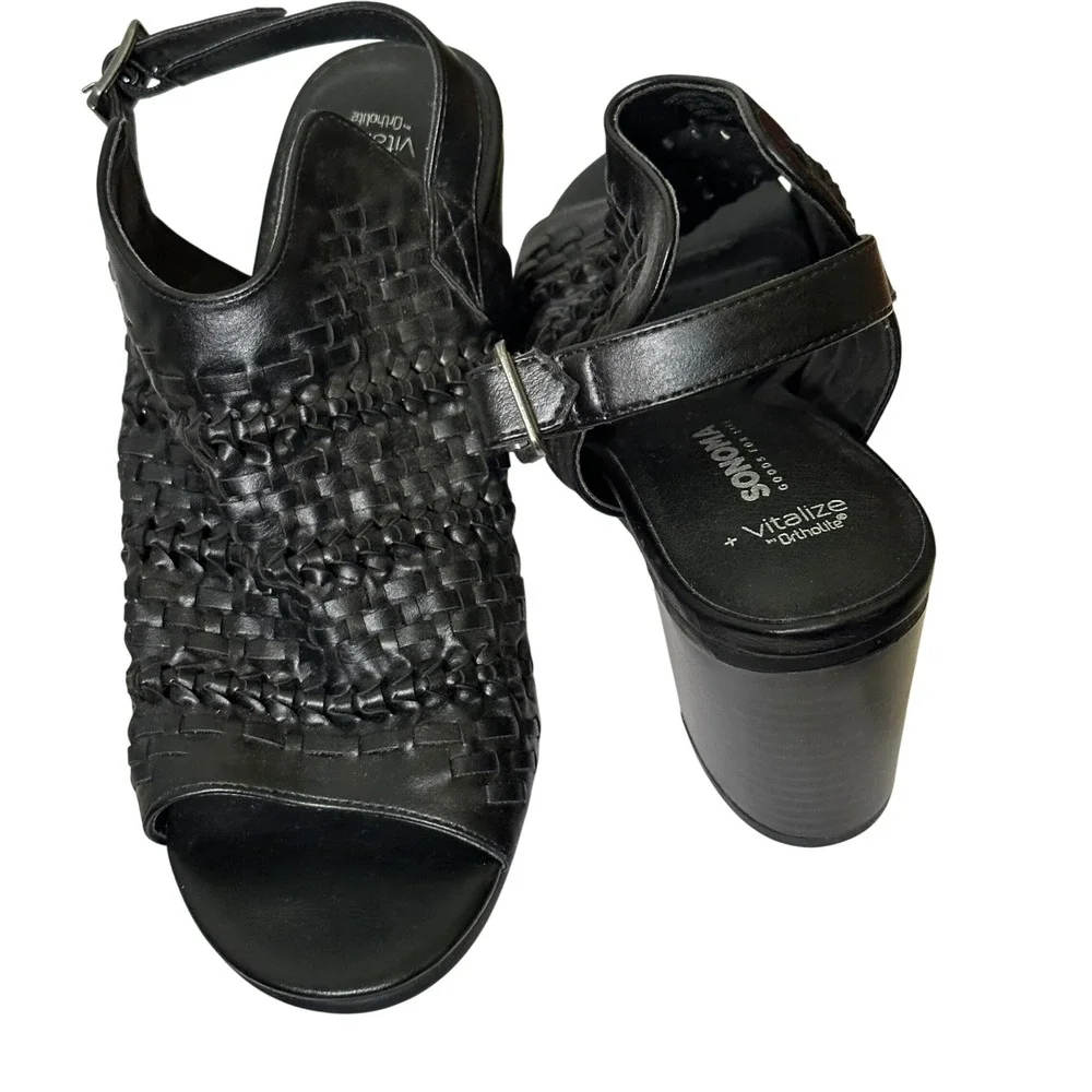 Sonoma‎ Goods For Life Women's Black Woven Open Toe Slingback Heeled Sandals